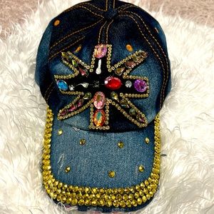 Denim Bejeweled Fashion Hat